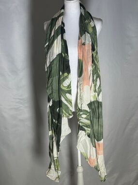 Botanical Print Wrap Scarf - Green, White & Peach